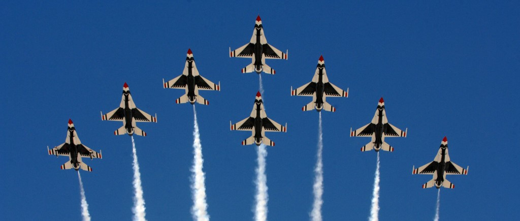 Jets flying overhead in "flying v" pattern